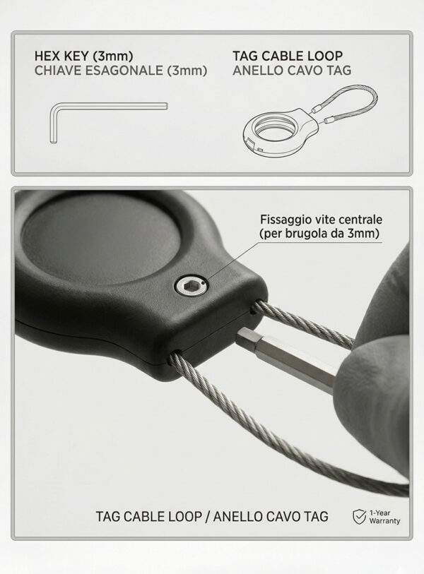 Custodia di Sicurezza Heavy-Duty con Cavo in Acciaio per AirTag e Smart Tracker