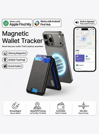 17_b Portafoglio MagSafe Sottile in Pelle con Protezione RFID e Tracciamento GPS Integrato