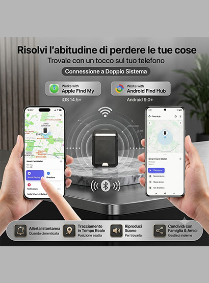 18_e Portacarte Intelligente Slim con Tracciatore Integrato